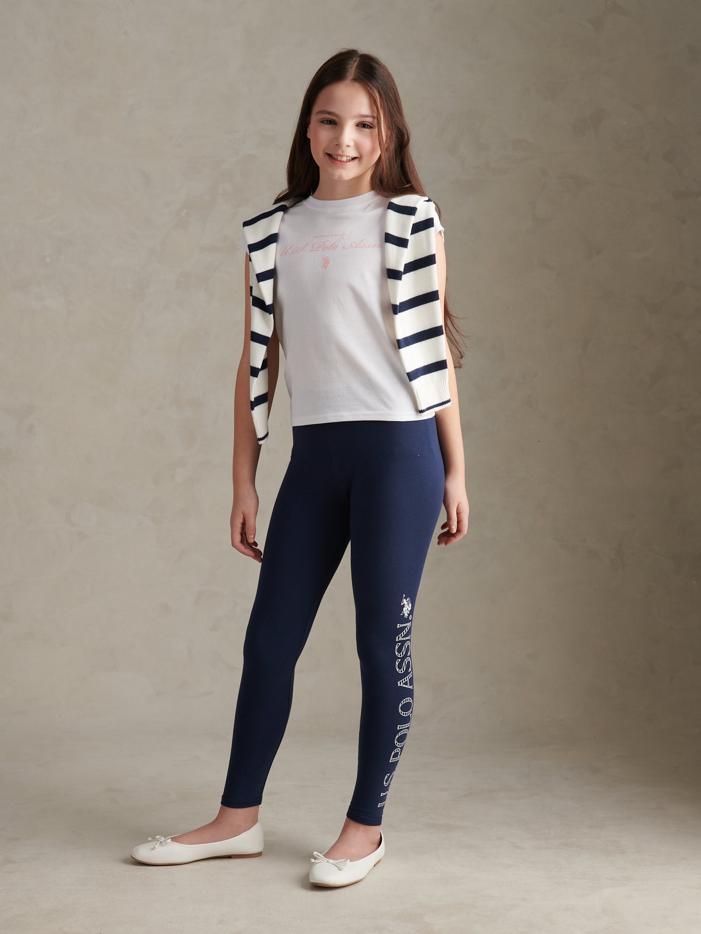 Girls Branded Jersey Leggings Navy Iris
