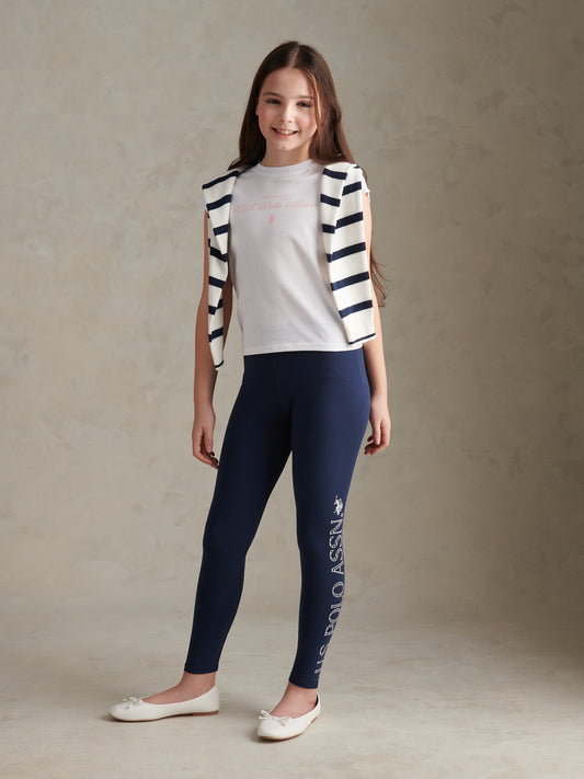 Girls Branded Jersey Leggings Navy Iris