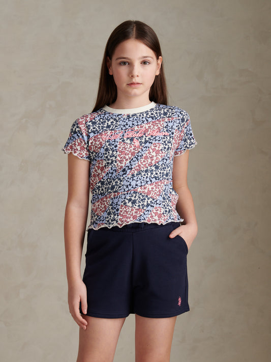 Girls Patchwork Tee & Short Set Navy Iris