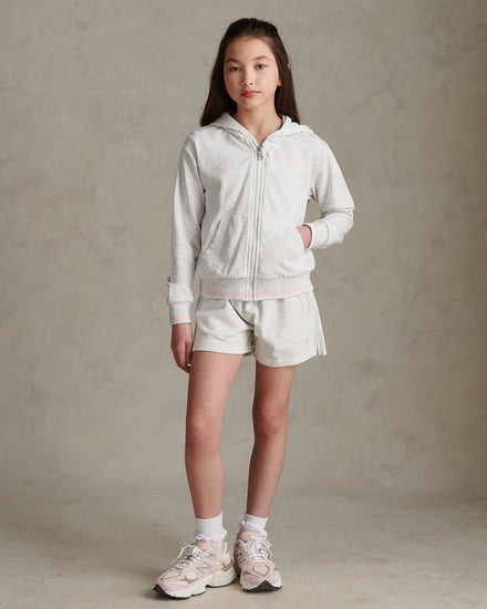 Girls Zip Hoodie & Short Set Light Grey Marl WUP