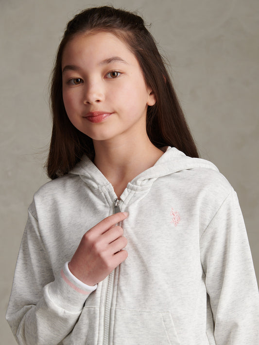 Girls Zip Hoodie & Short Set Light Grey Marl WUP
