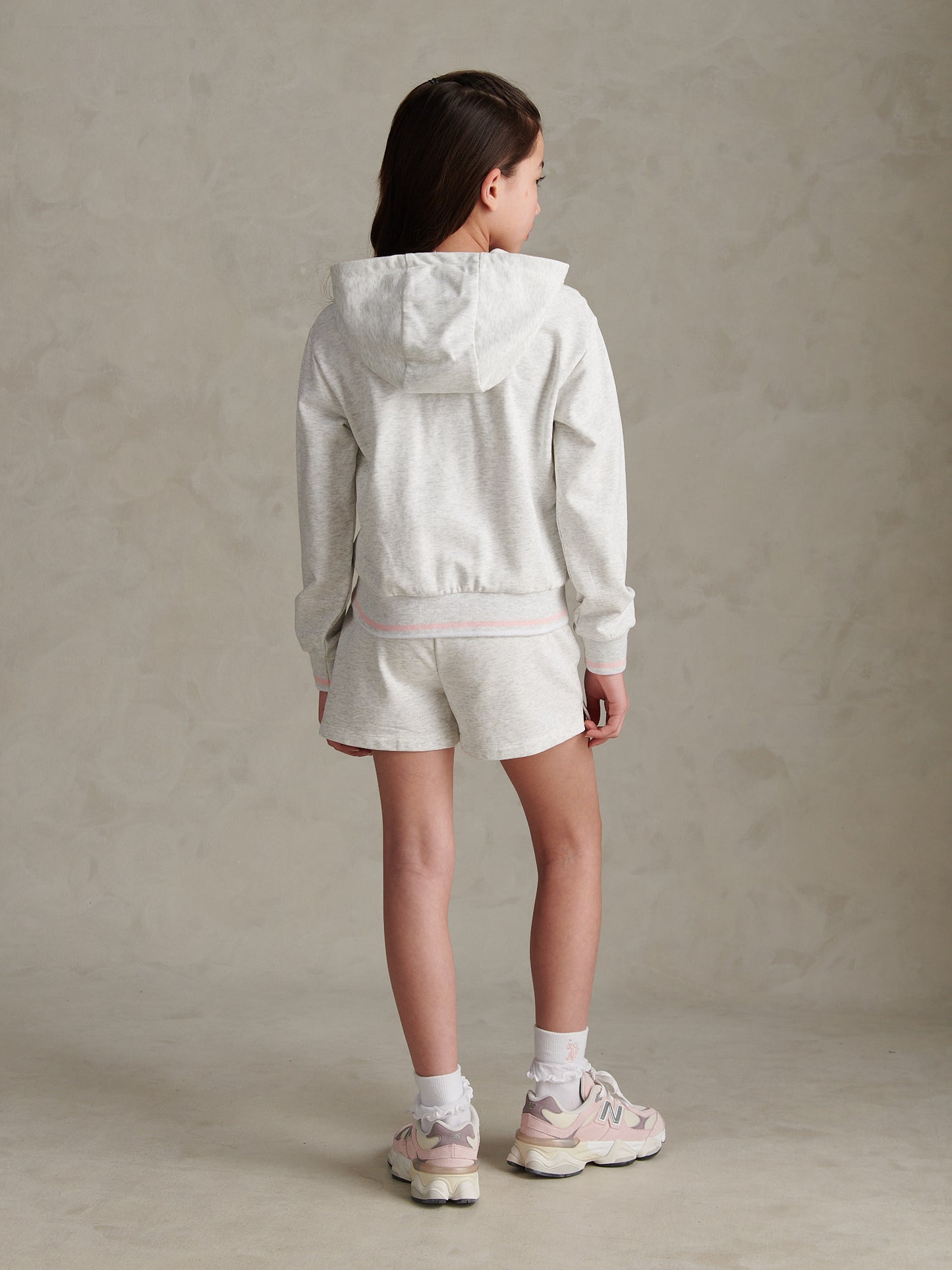 Girls Zip Hoodie & Short Set Light Grey Marl WUP