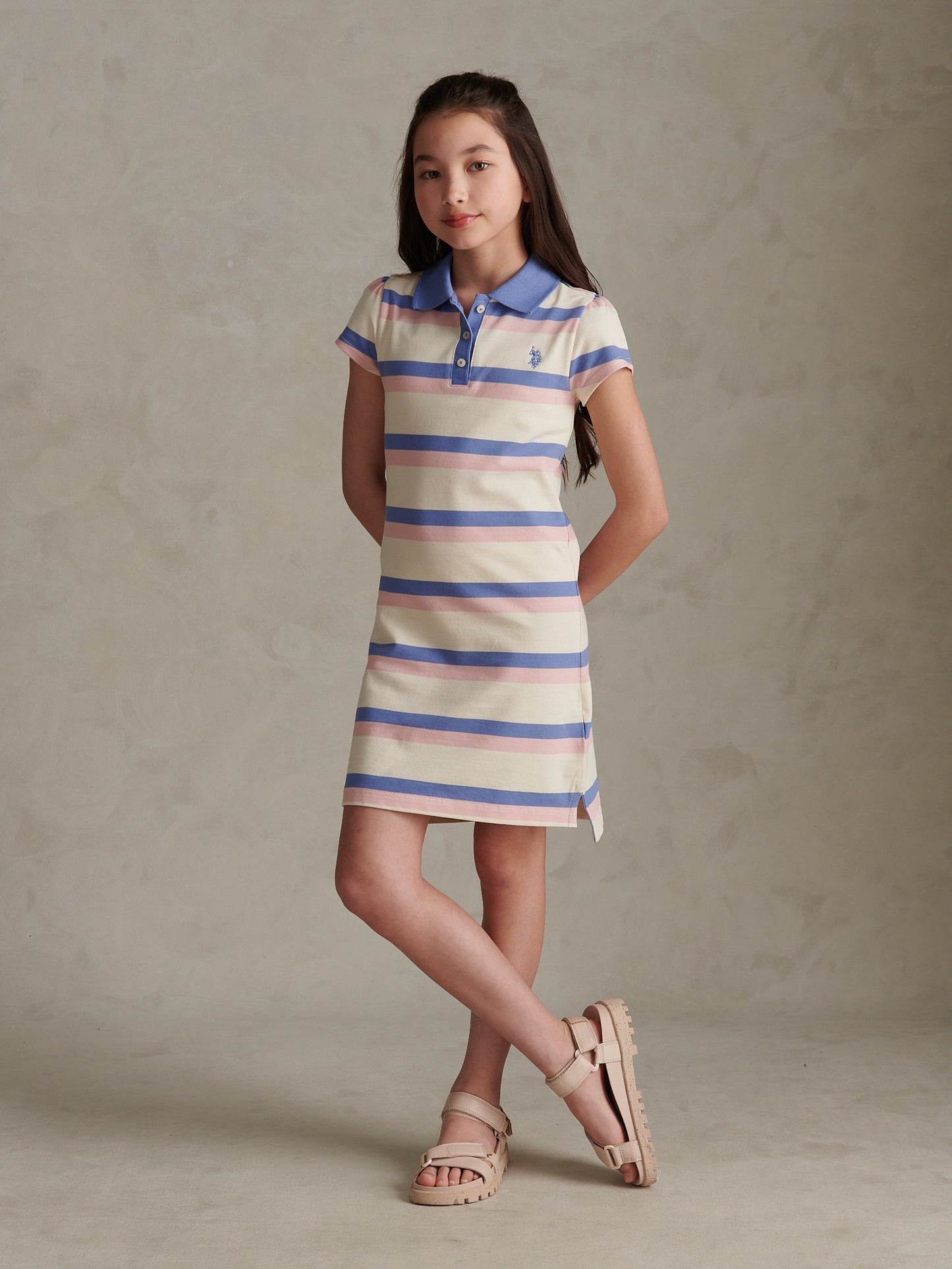 Girls Tri Colour Stripe Polo Dress Open Air