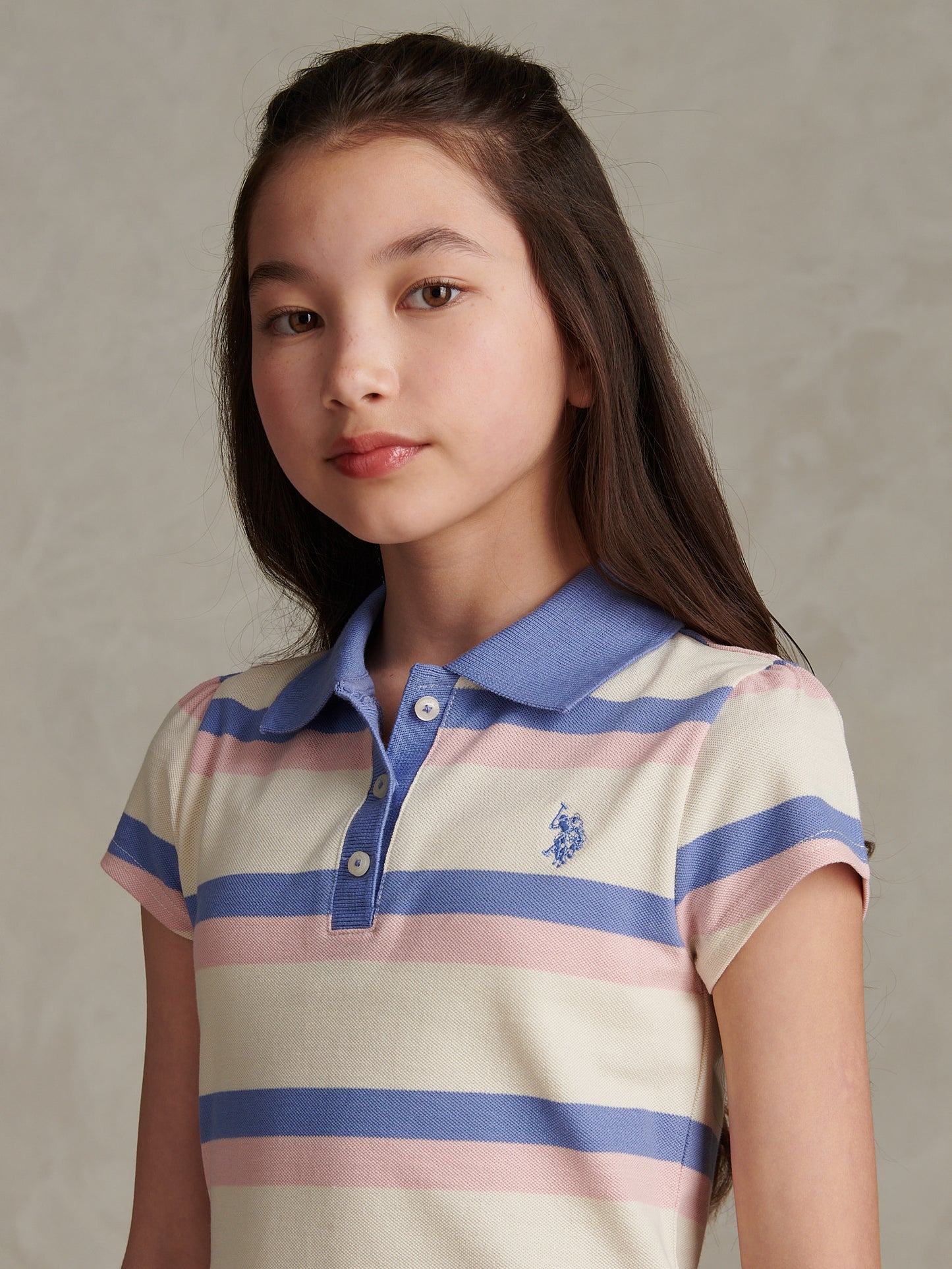 Girls Tri Colour Stripe Polo Dress Open Air