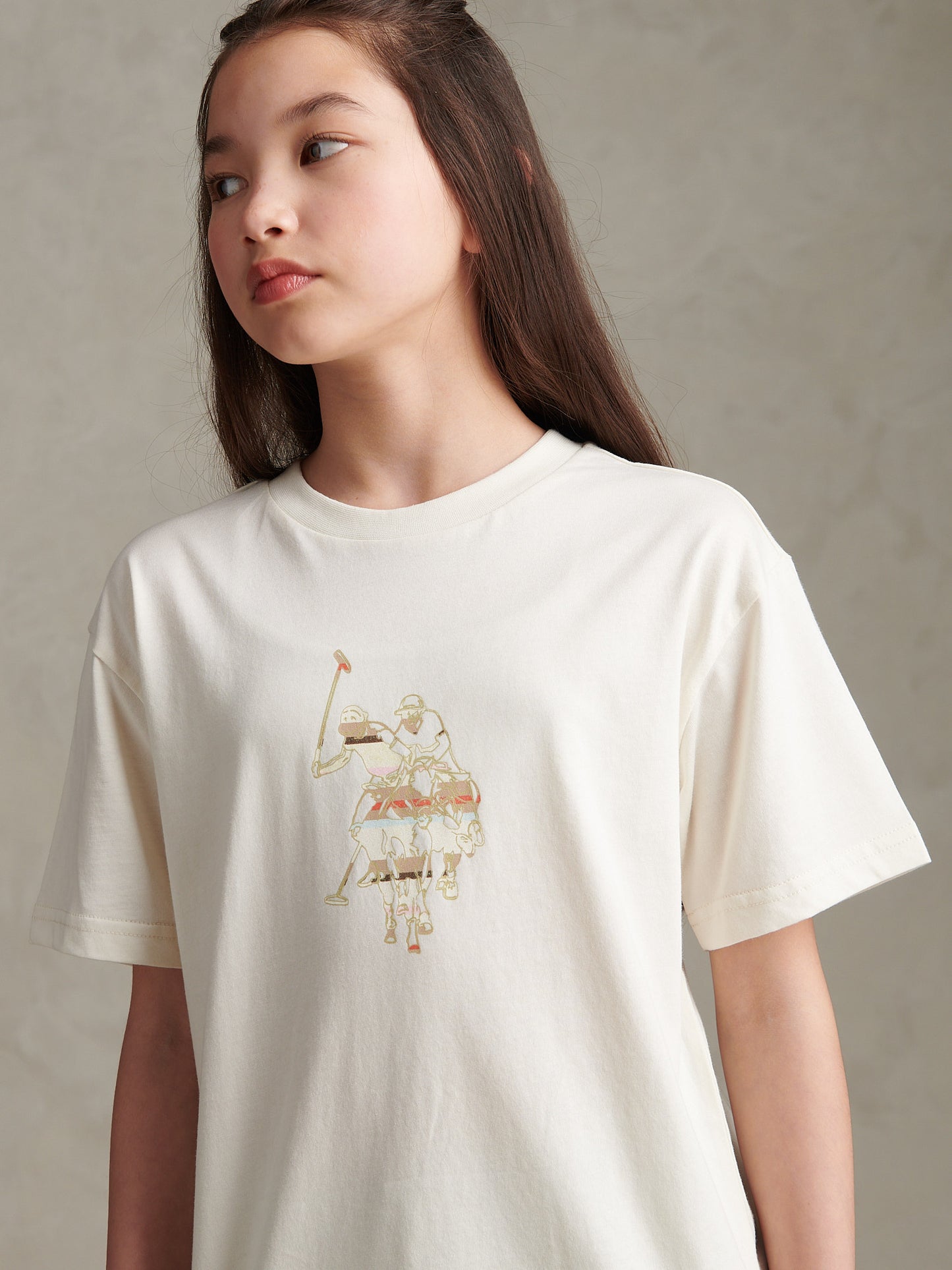 Girls Oversized Double Horsemen Graphic T-Shirt Marshmallow