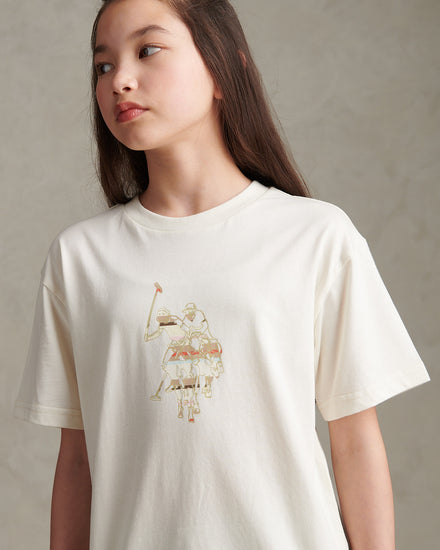 Girls Oversized Double Horsemen Graphic T-Shirt Marshmallow
