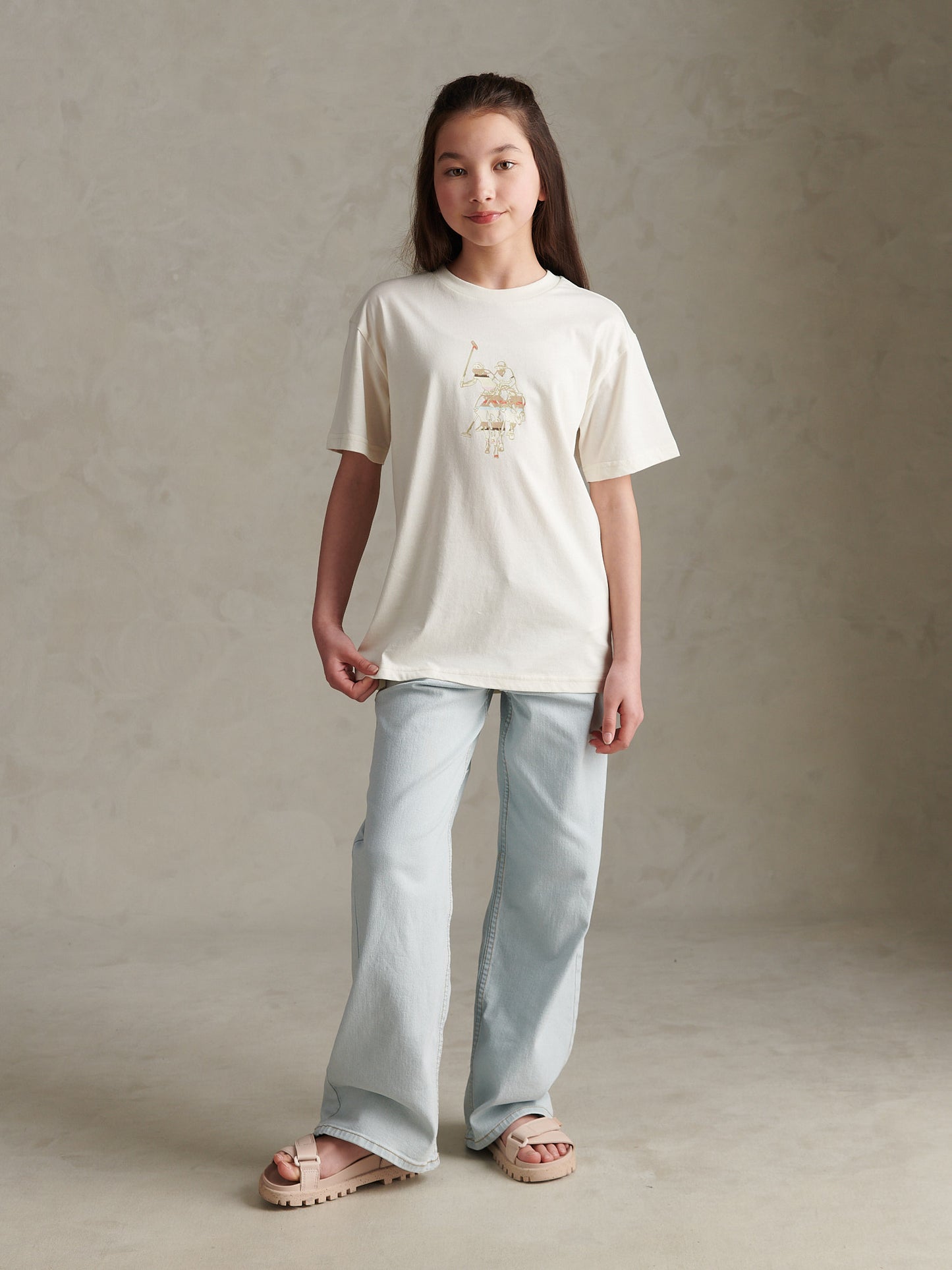 Girls Oversized Double Horsemen Graphic T-Shirt Marshmallow