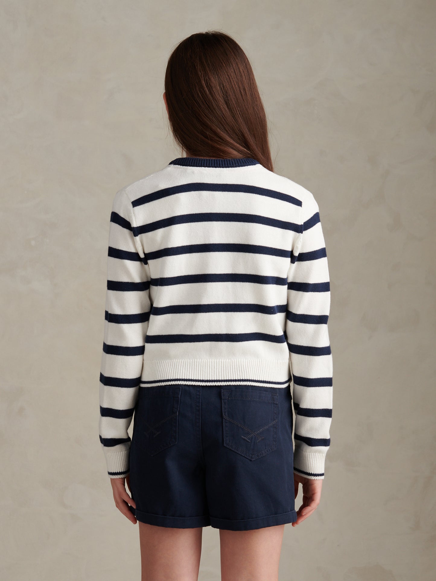 Girls Striped Knit Cardigan Bright White
