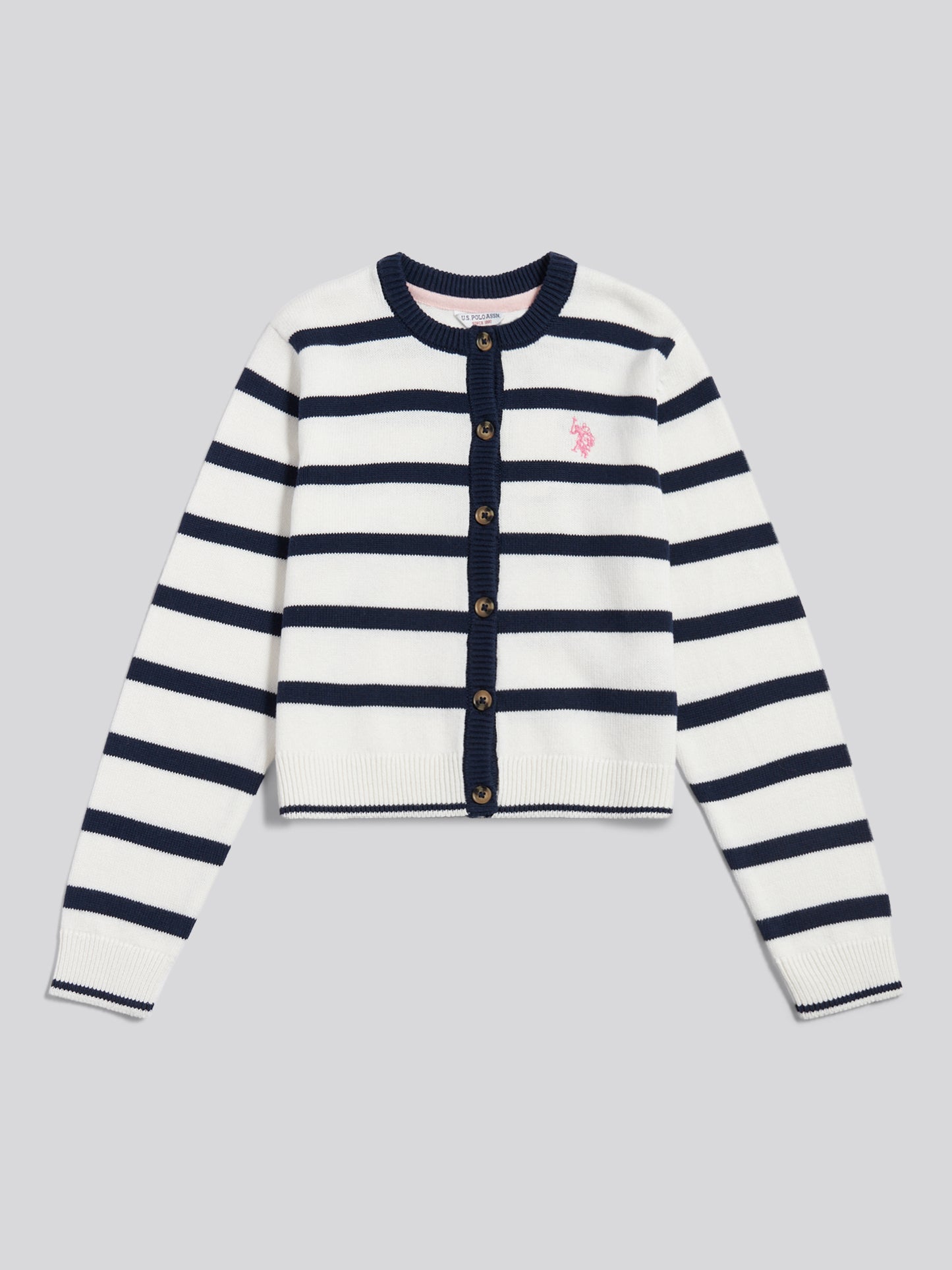 Girls Striped Knit Cardigan Bright White