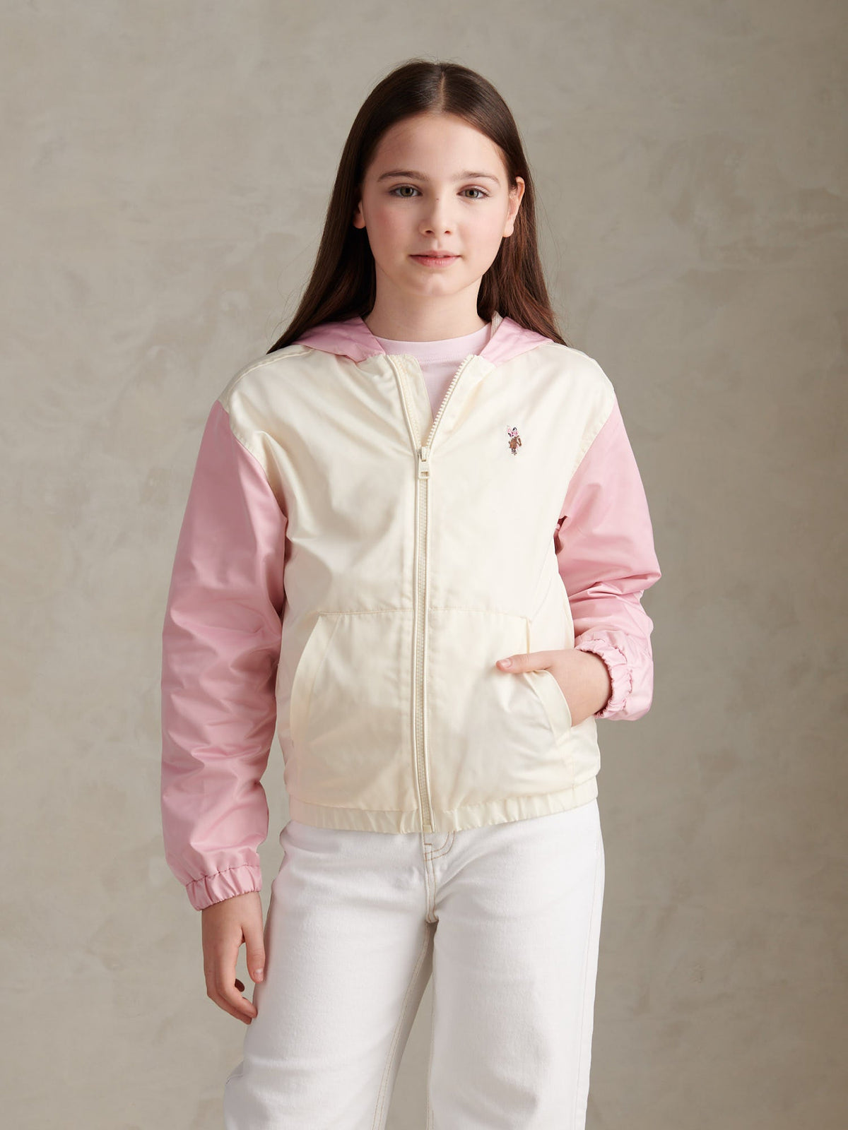 Girls Colourblock Hooded Windbreaker Marshmallow