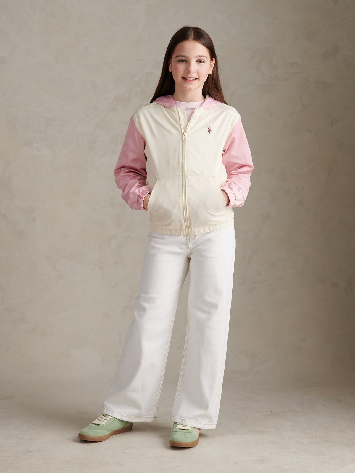 Girls Colourblock Hooded Windbreaker Marshmallow