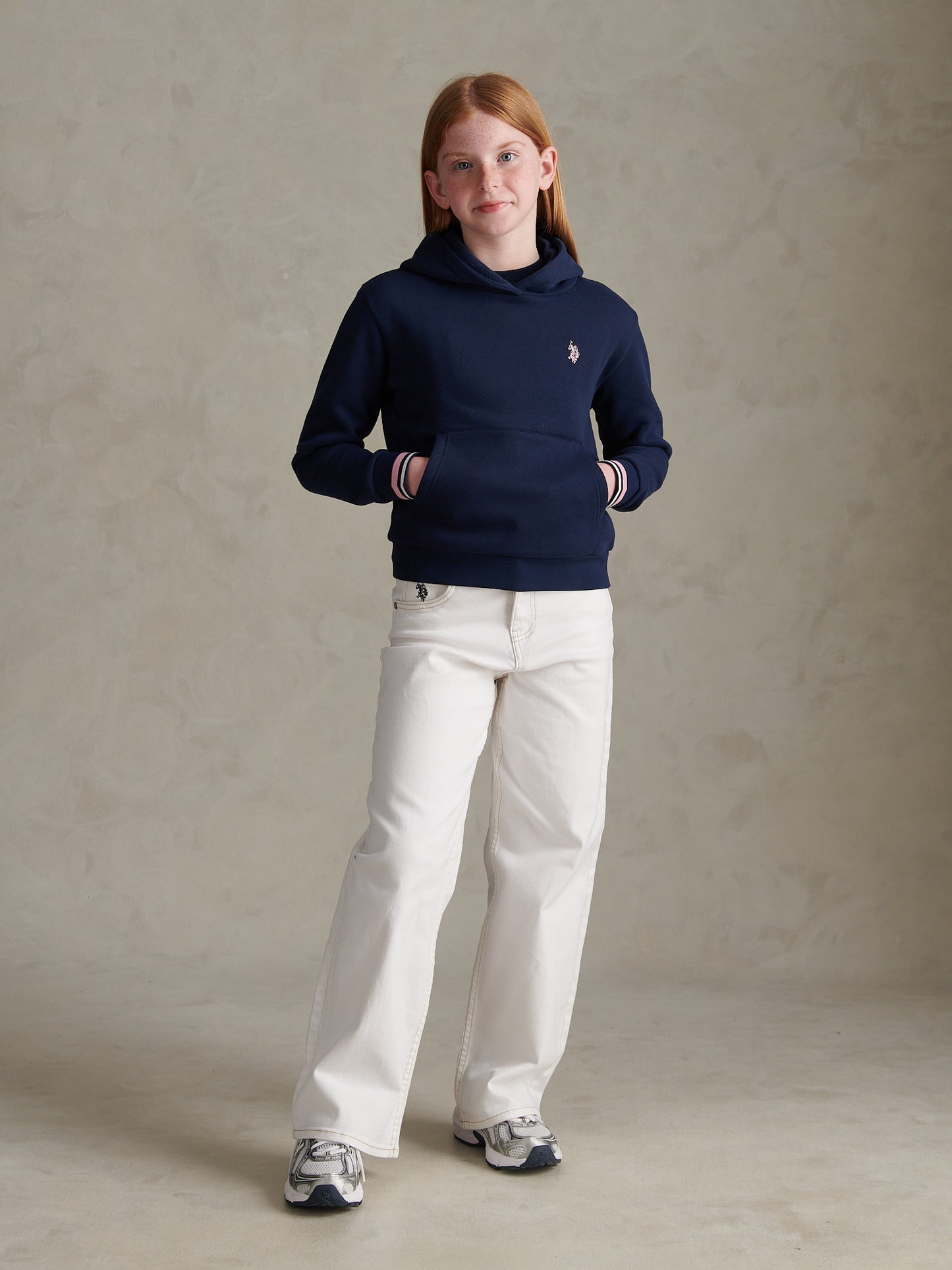 Girls Double Horsemen Overhead Hoodie Navy Iris