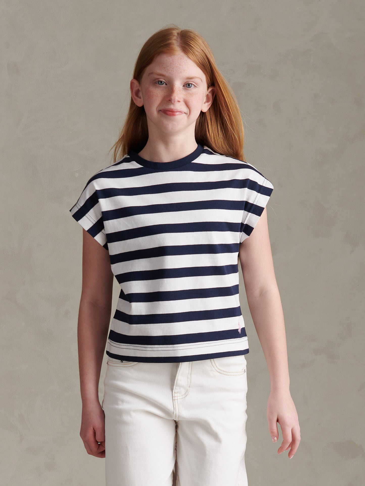 Girls Striped Cap Sleeve Tank Top Navy Iris
