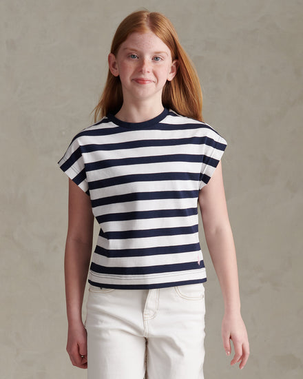 Girls Striped Cap Sleeve Tank Top Navy Iris
