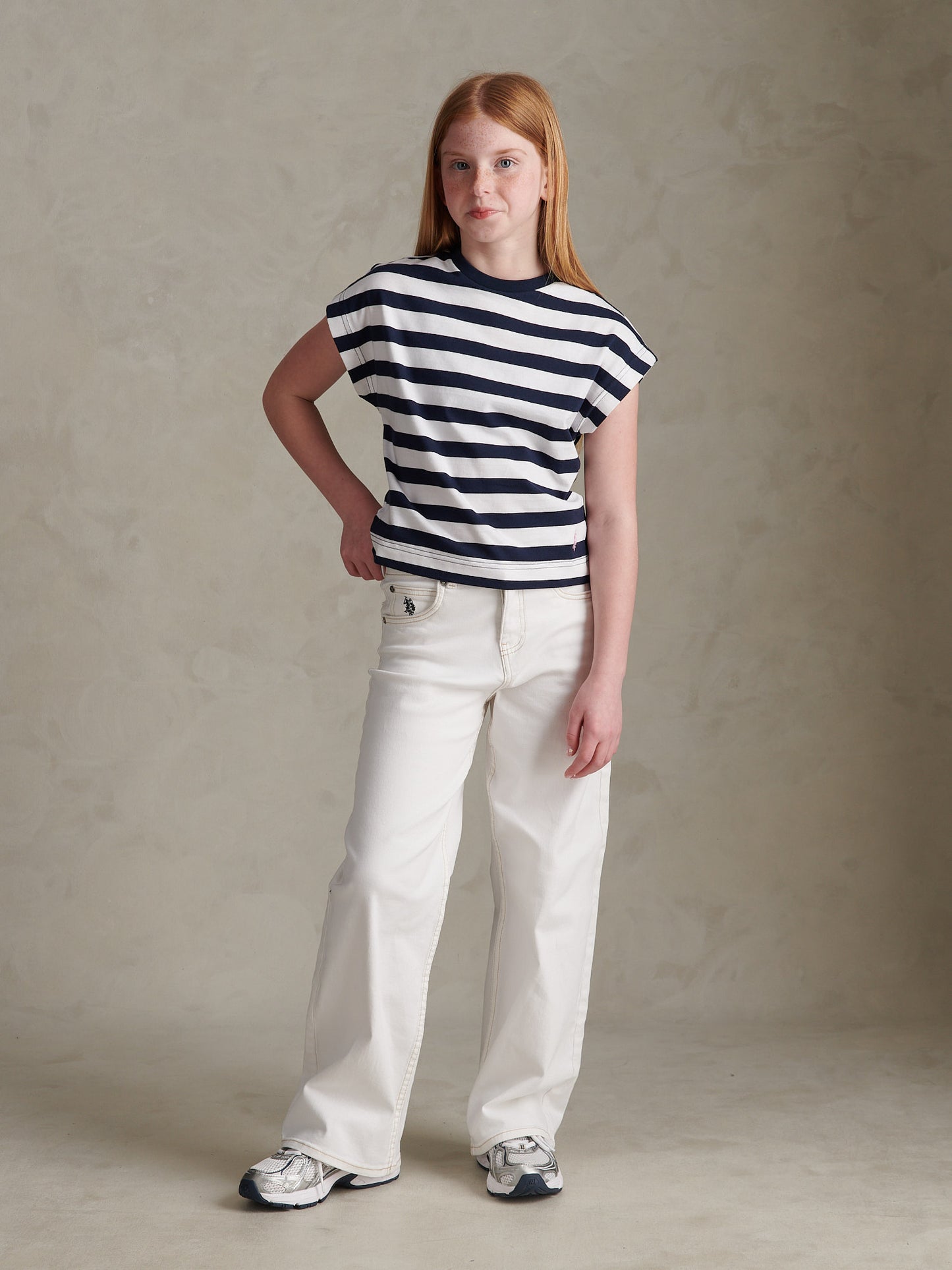 Girls Striped Cap Sleeve Tank Top Navy Iris