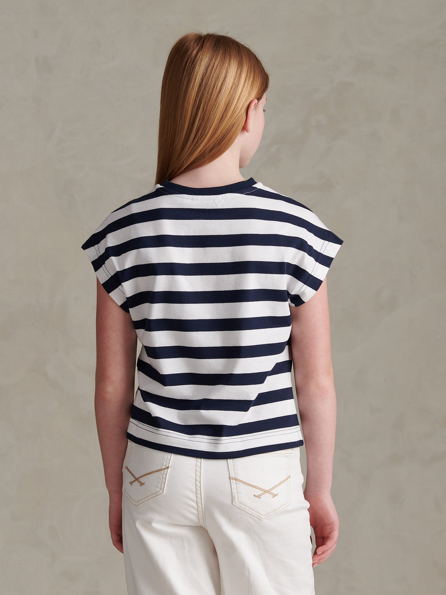 Girls Striped Cap Sleeve Tank Top Navy Iris