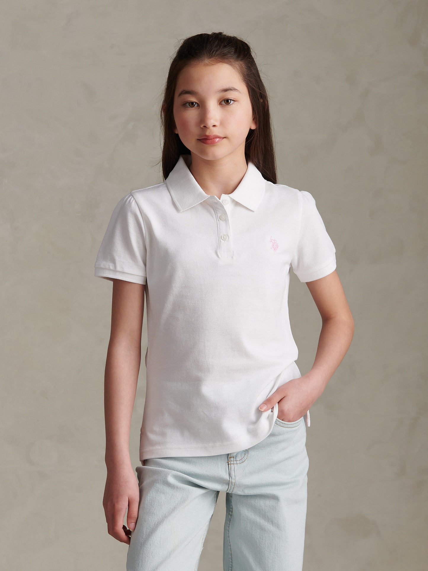 Girls Regular Pique Polo Shirt Bright White