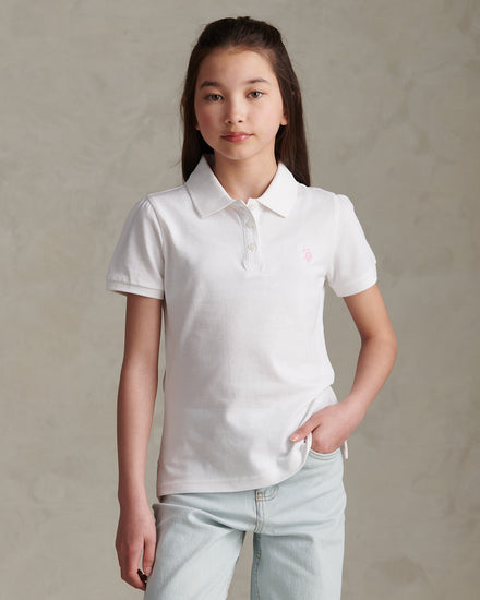 Girls Regular Pique Polo Shirt Bright White