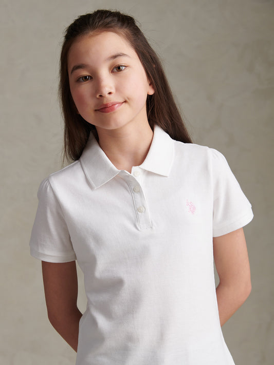 Girls Regular Pique Polo Shirt Bright White