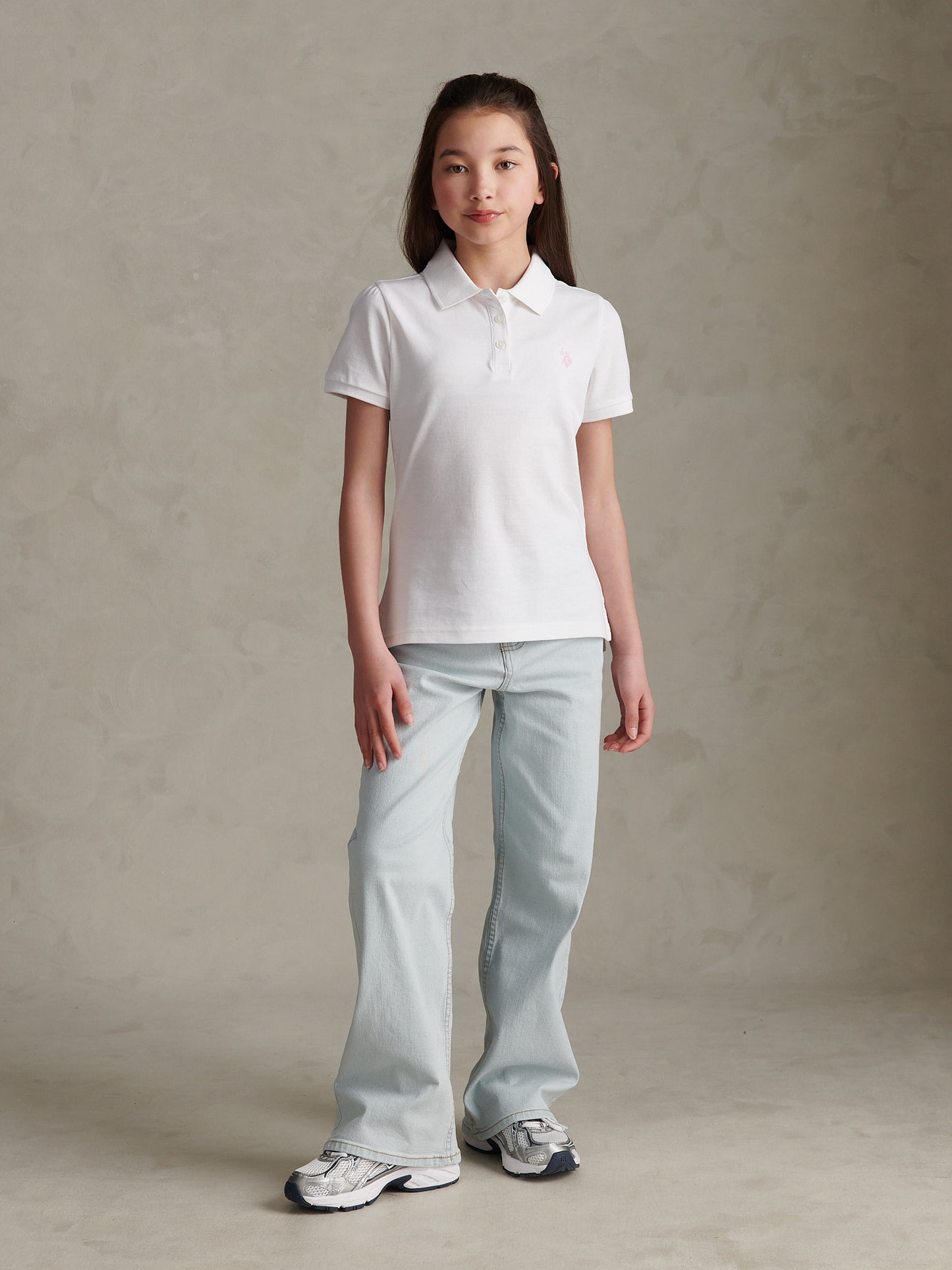 Girls Regular Pique Polo Shirt Bright White