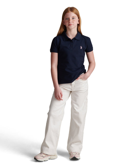 Girls Regular Pique Polo Shirt Navy Iris