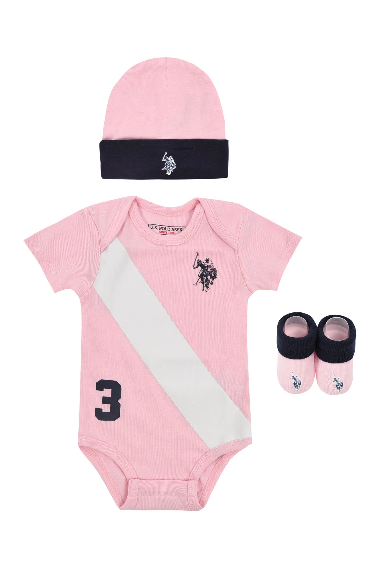 U.S. Polo Assn. Baby 3 Piece Gifting Set in Light Pink