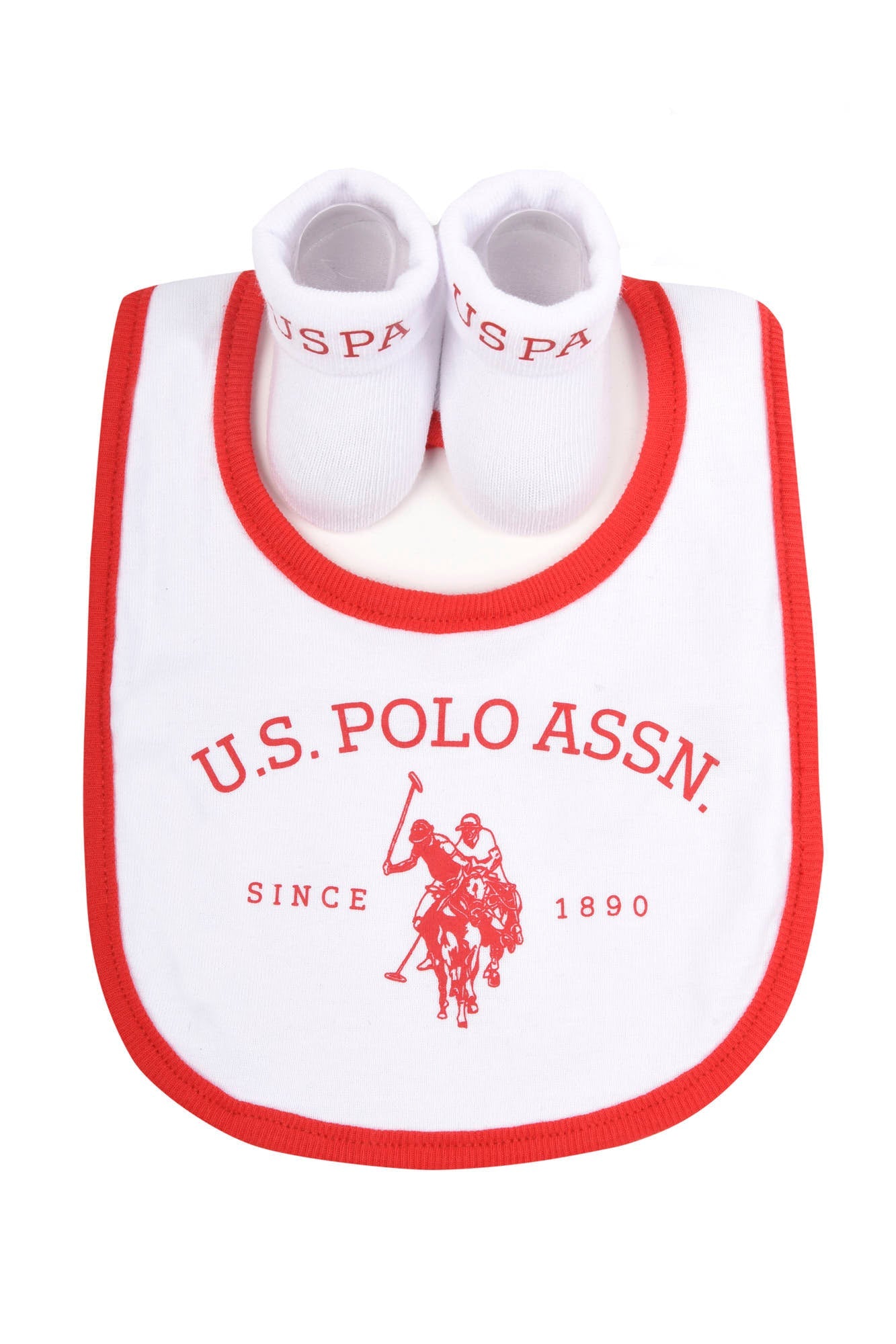 U.S. Polo Assn. Baby Bib and Bootie set in Bright White