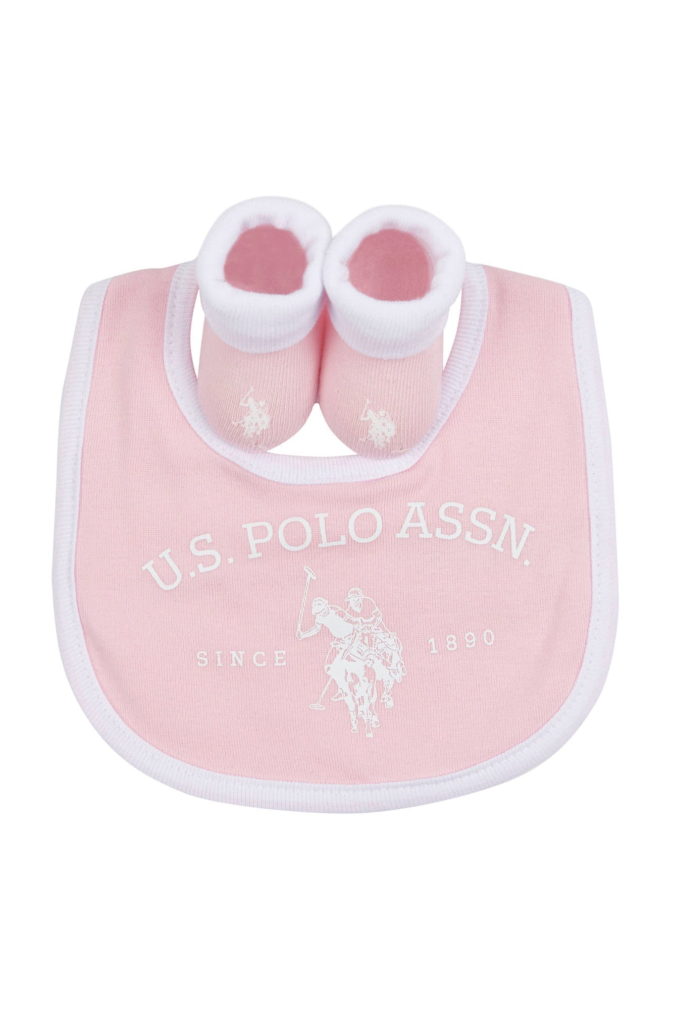 U.S. Polo Assn. Baby Bib and Bootie set in Light Pink