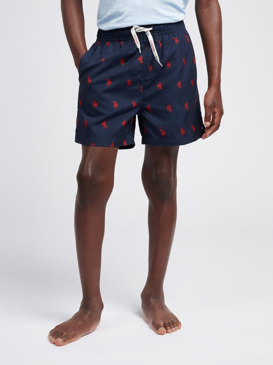 Boys Double Horsemen Repeat Swim Short in Navy Blue