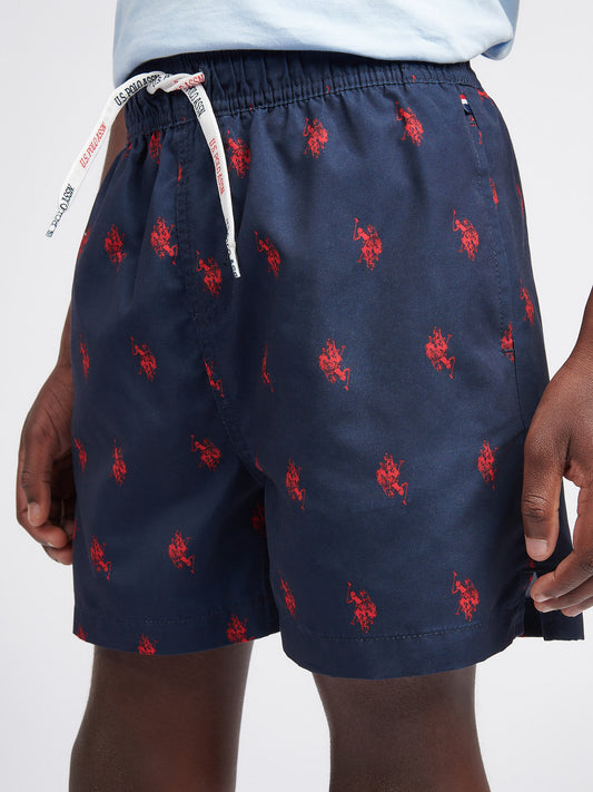 Boys Double Horsemen Repeat Swim Short in Navy Blue