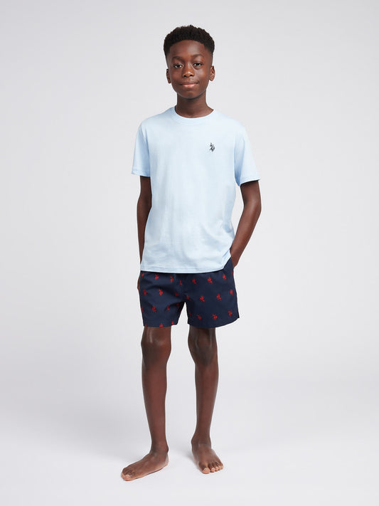 Boys Double Horsemen Repeat Swim Short in Navy Blue