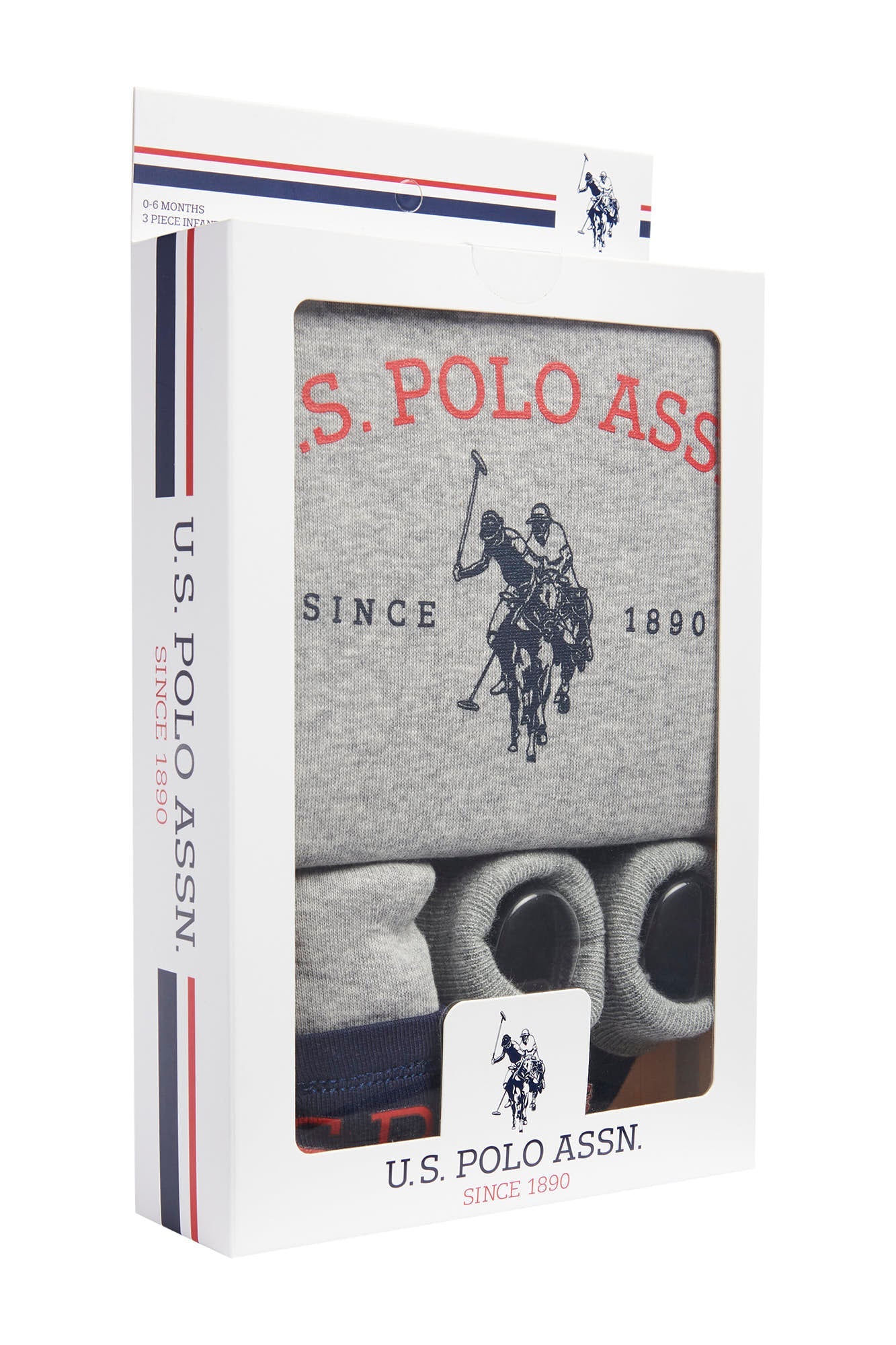 U.S. Polo Assn. Baby 3 Piece Boxed Gifting Set in Light Grey Marl