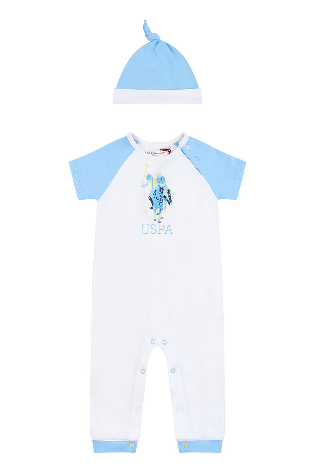 U.S. Polo Assn. Baby Raglan Romper Set in Bright White
