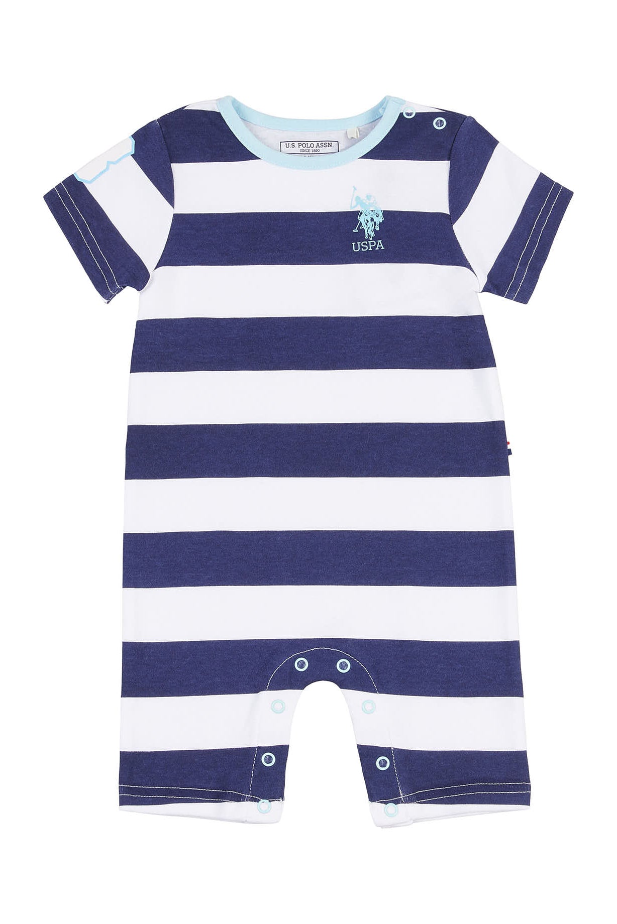 U.S. Polo Assn. Baby Rugby Stripe Romper in Navy Blue