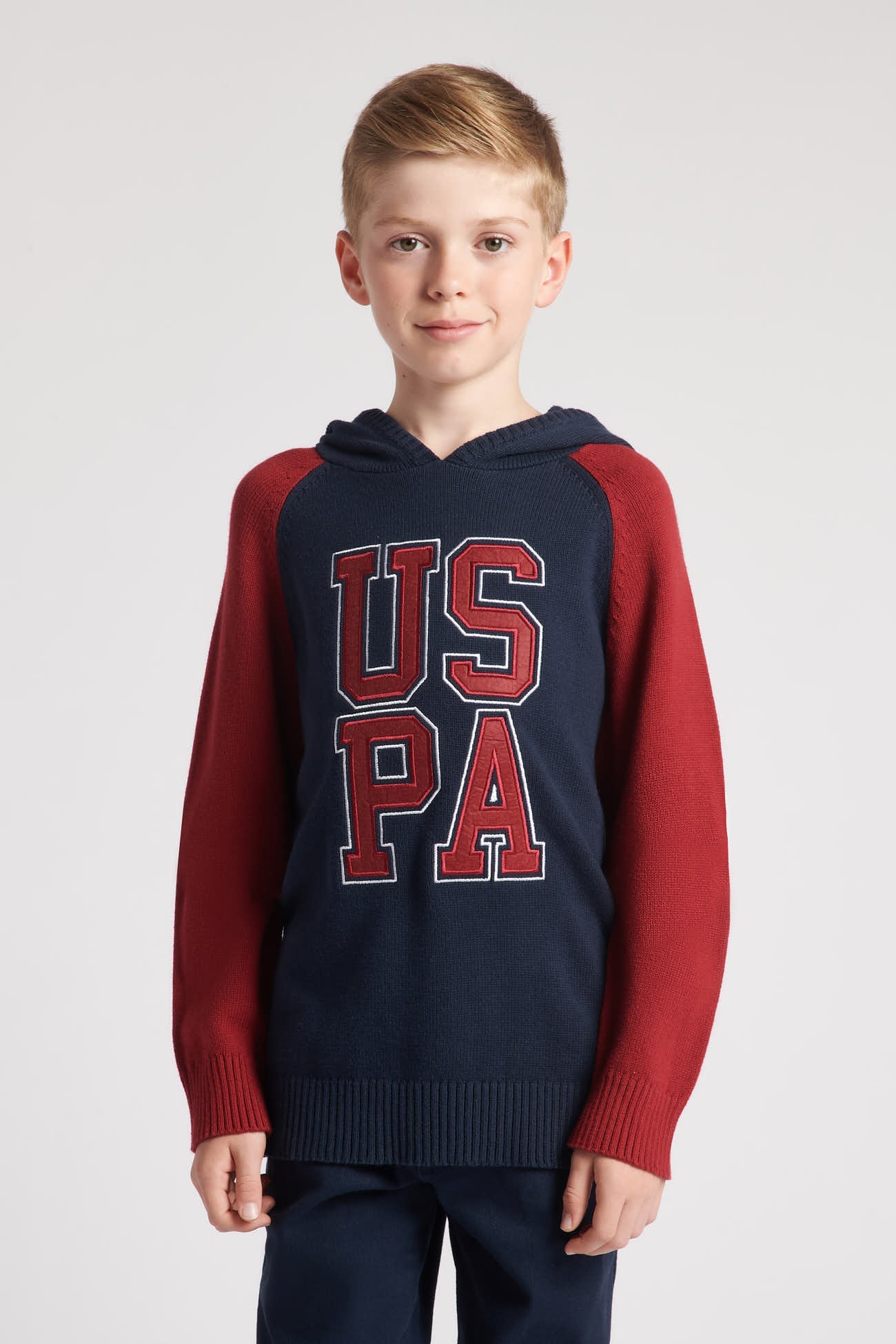 U.S. Polo Assn. Boys Raglan Knitted Hoodie in Navy Blue