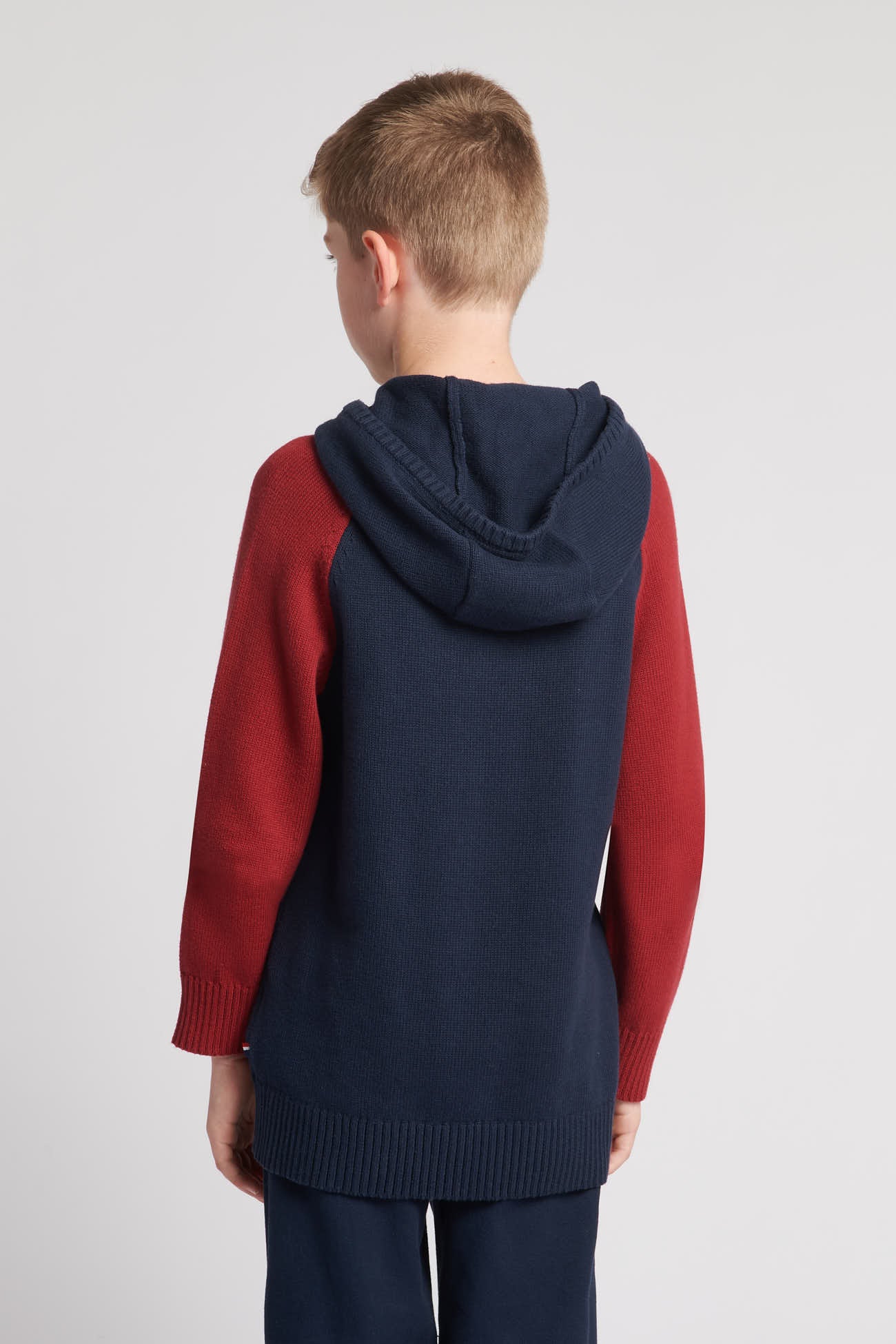 Boys Raglan Knitted Hoodie in Navy Blue