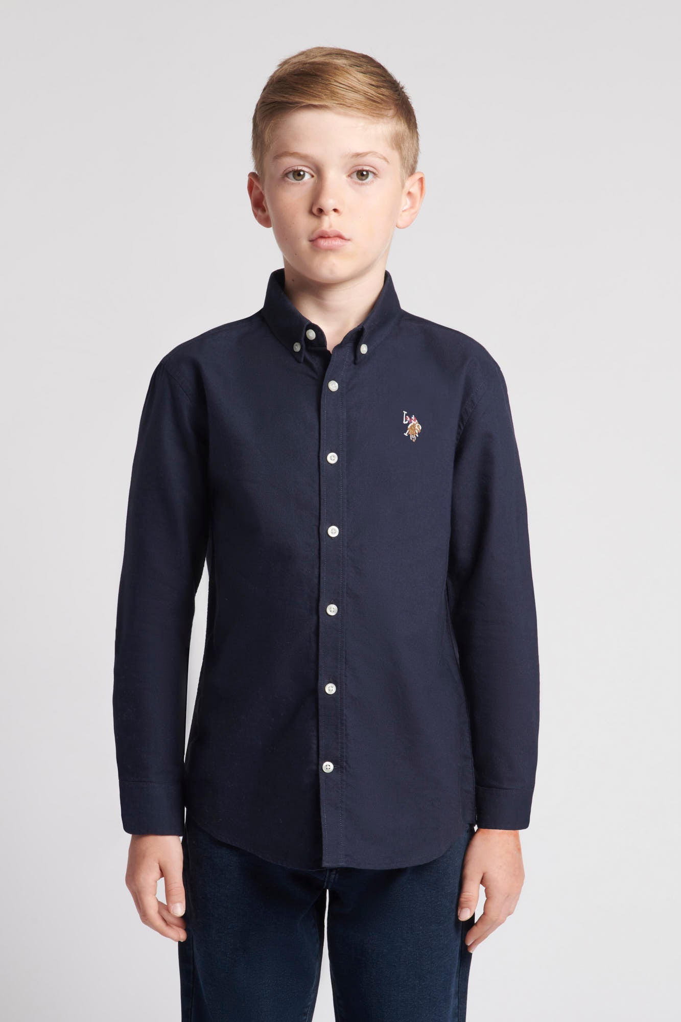 U.S. Polo Assn. Boys Lifestyle Peached Oxford Shirt in Navy Blue