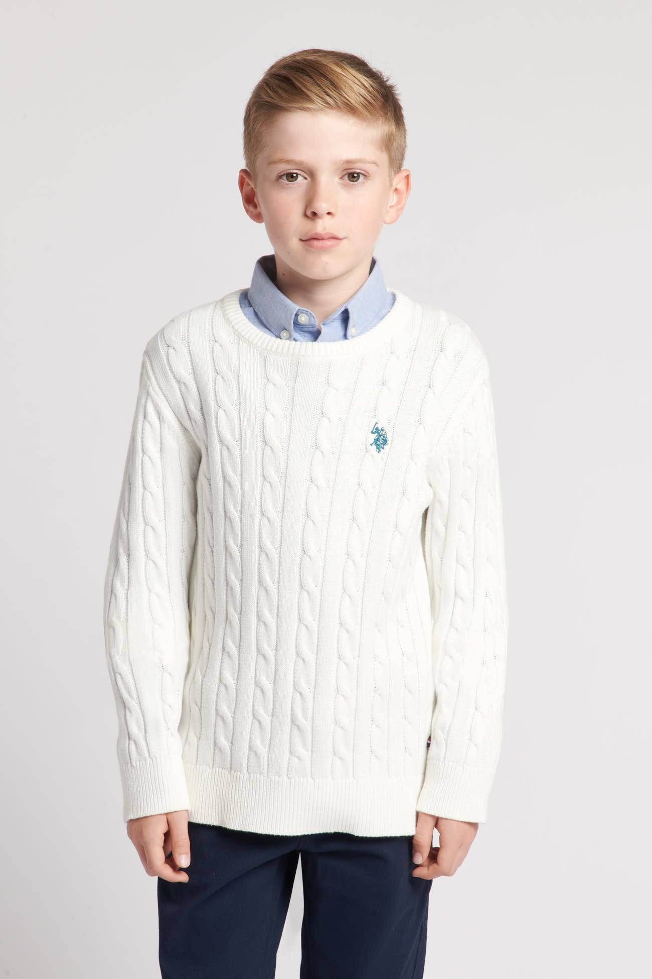 U.S. Polo Assn. Boys Cable Knit Jumper in Marshmallow