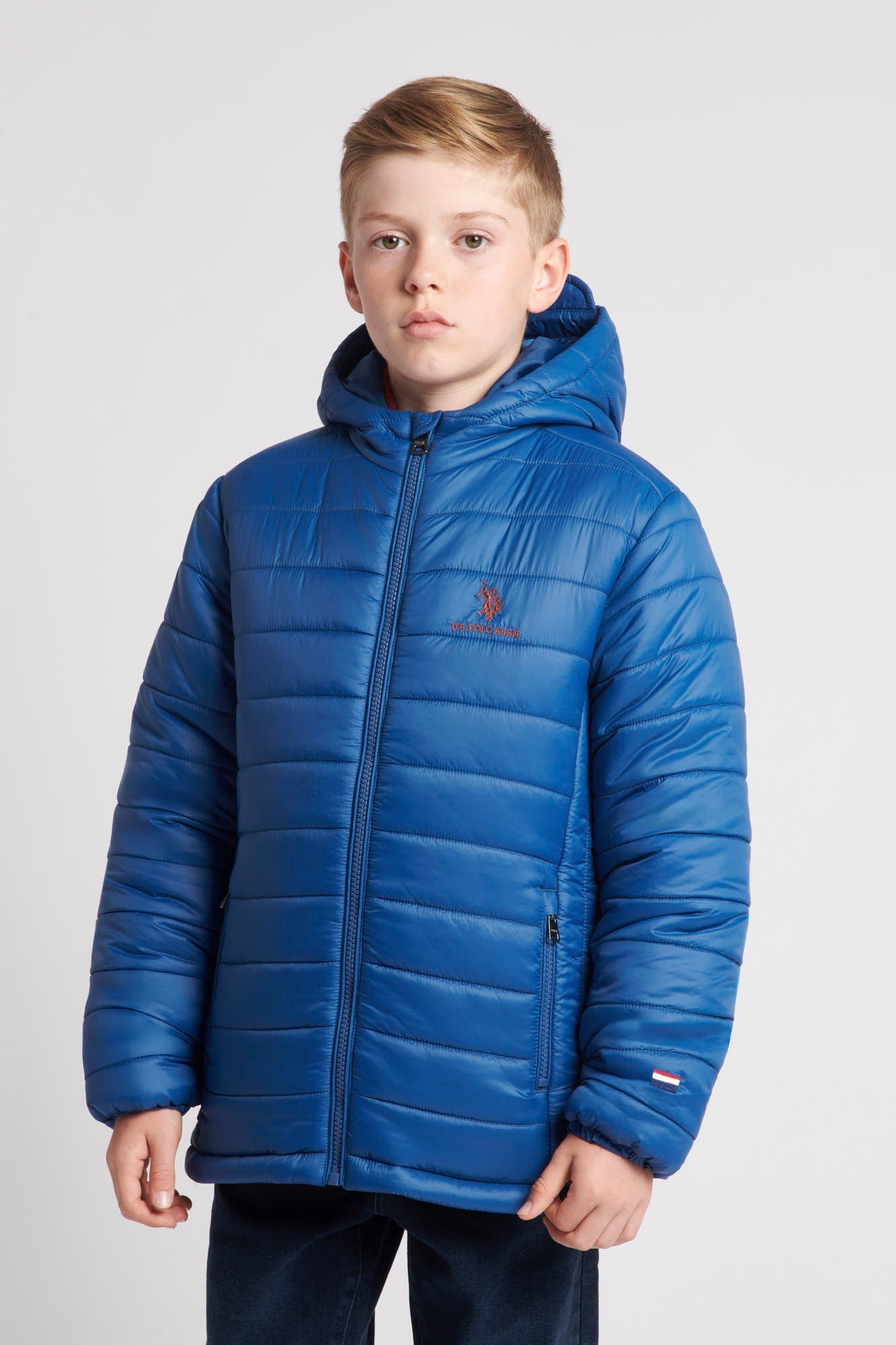 U.S. Polo Assn. Boys Hooded Quilted Jacket in Set Sail