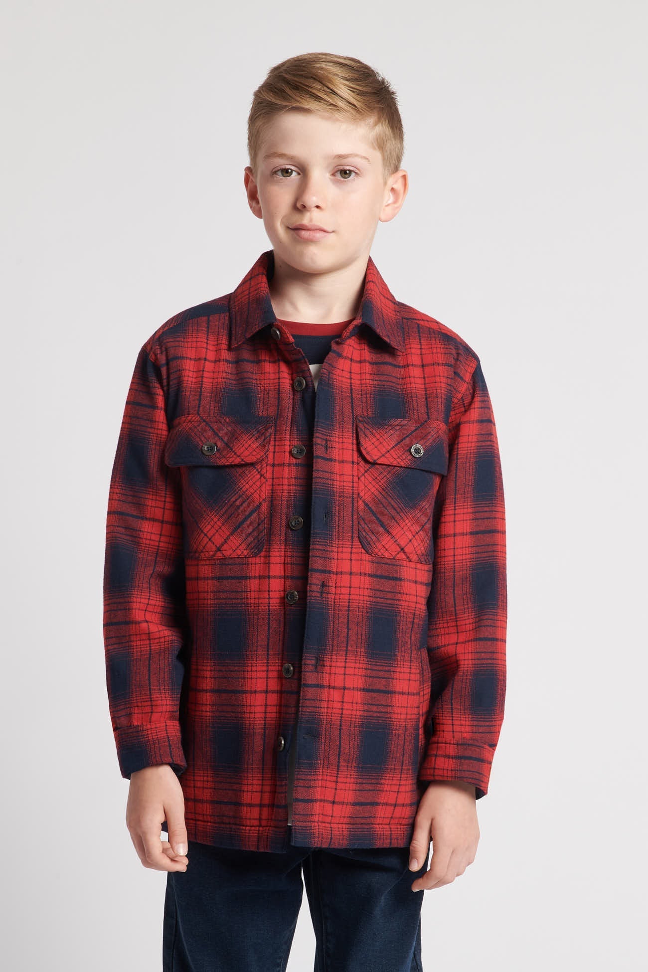 U.S. Polo Assn. Boys Check Lined Shacket in Haute Red