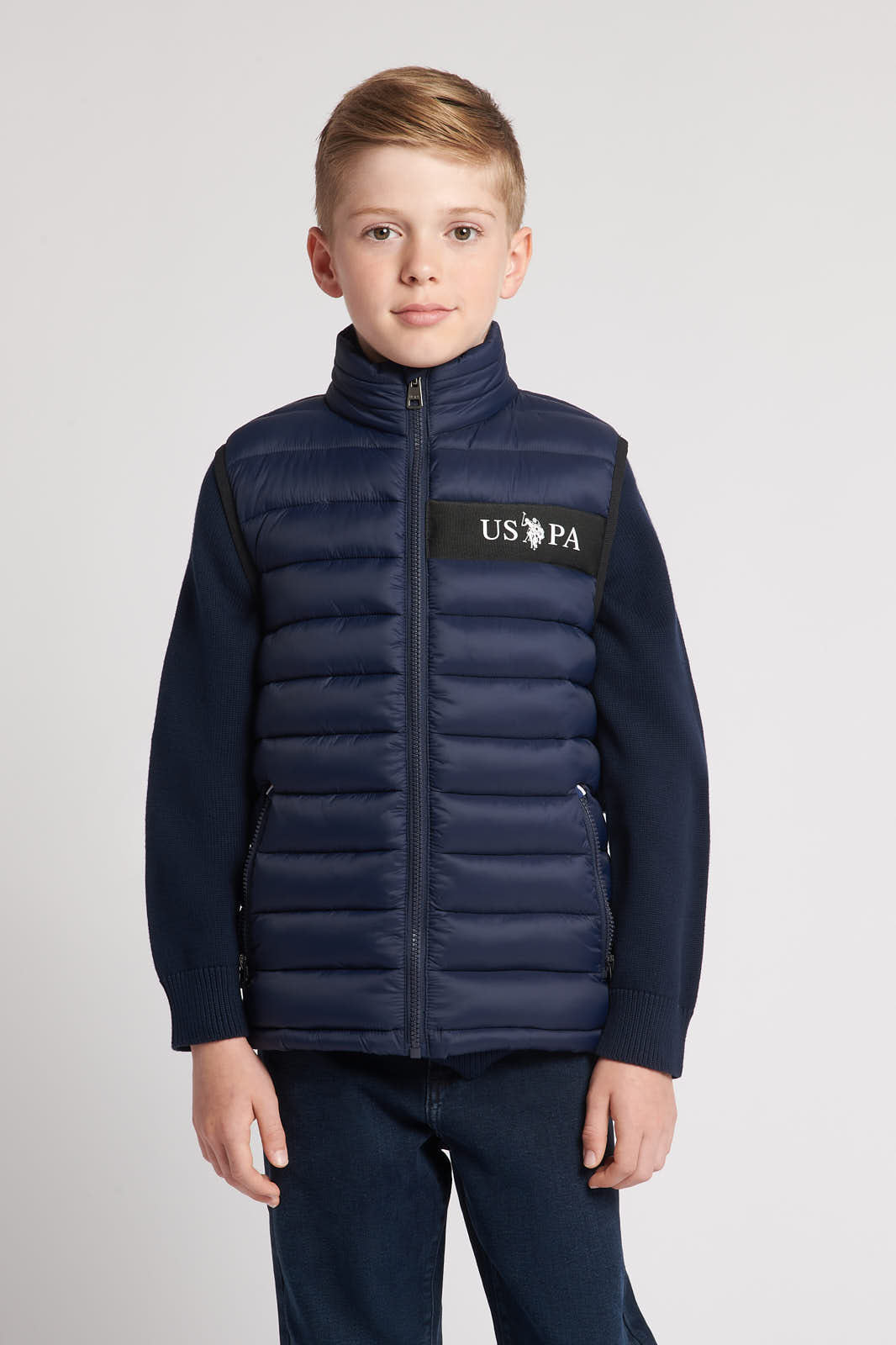 U.S. Polo Assn. Boys Lightweight Quilted Tape Gilet in Navy Blue