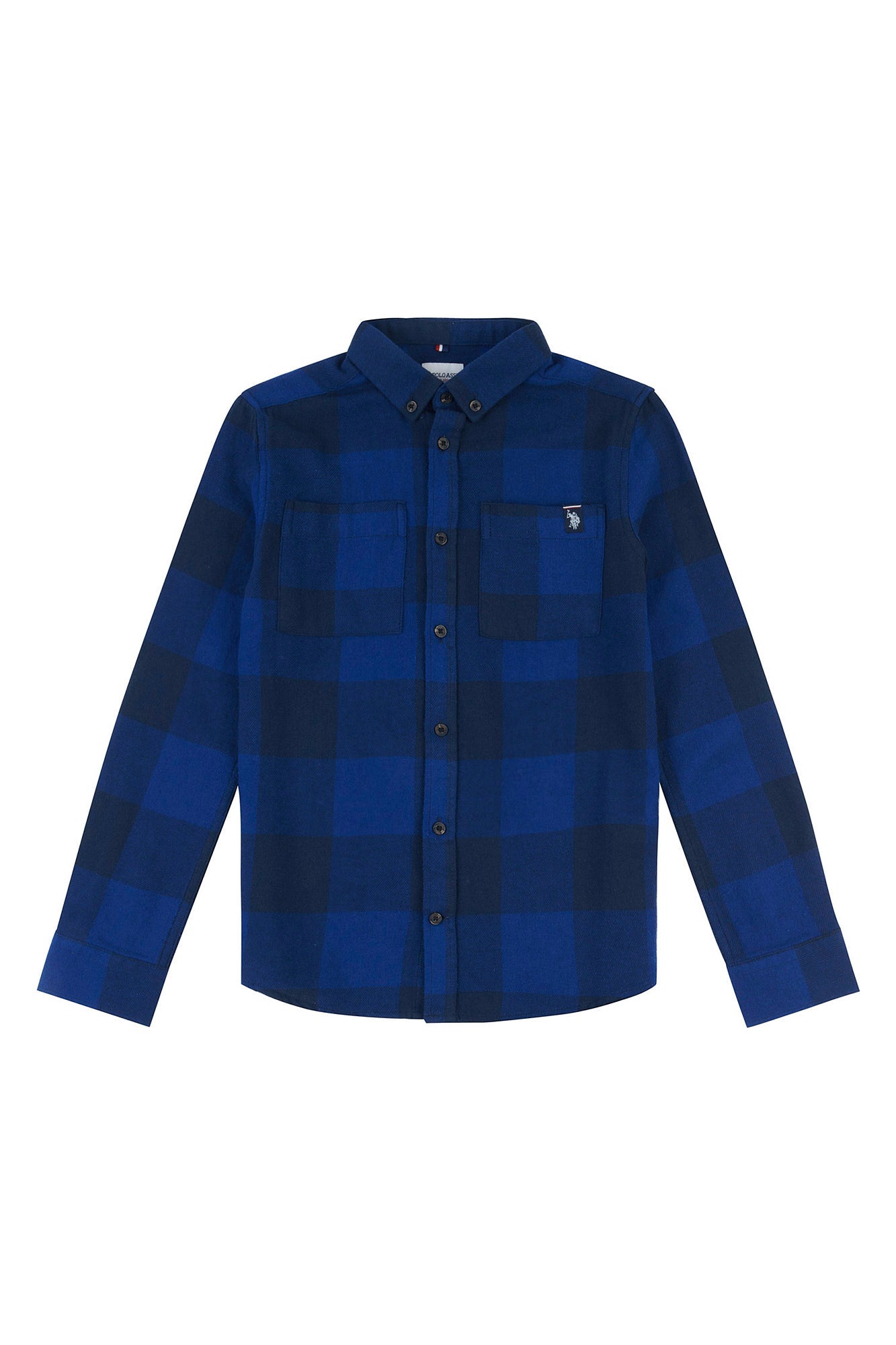 Boys Brushed Slub Buffalo Check Shirt in Navy Blue