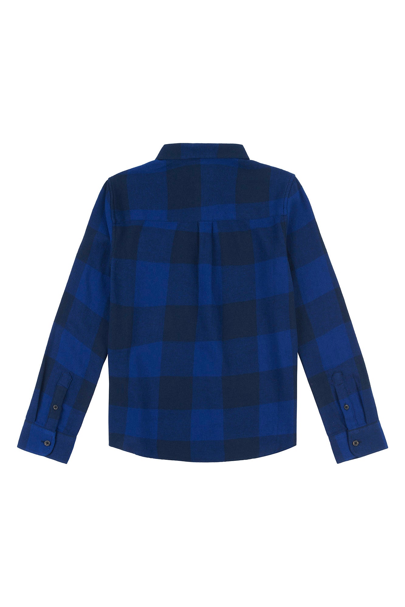 Boys Brushed Slub Buffalo Check Shirt in Navy Blue