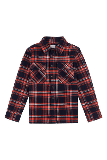 U.S. Polo Assn. Boys Twill Check Overshirt in Navy Blue