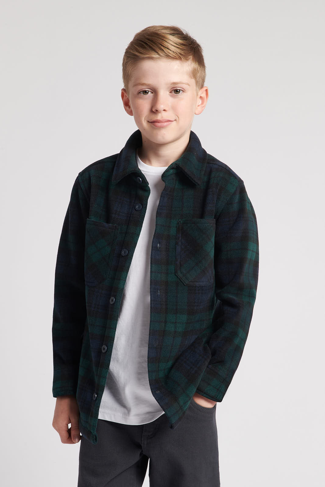 U.S. Polo Assn. Boys Polar Fleece Check Overshirt in Ponderosa Pine