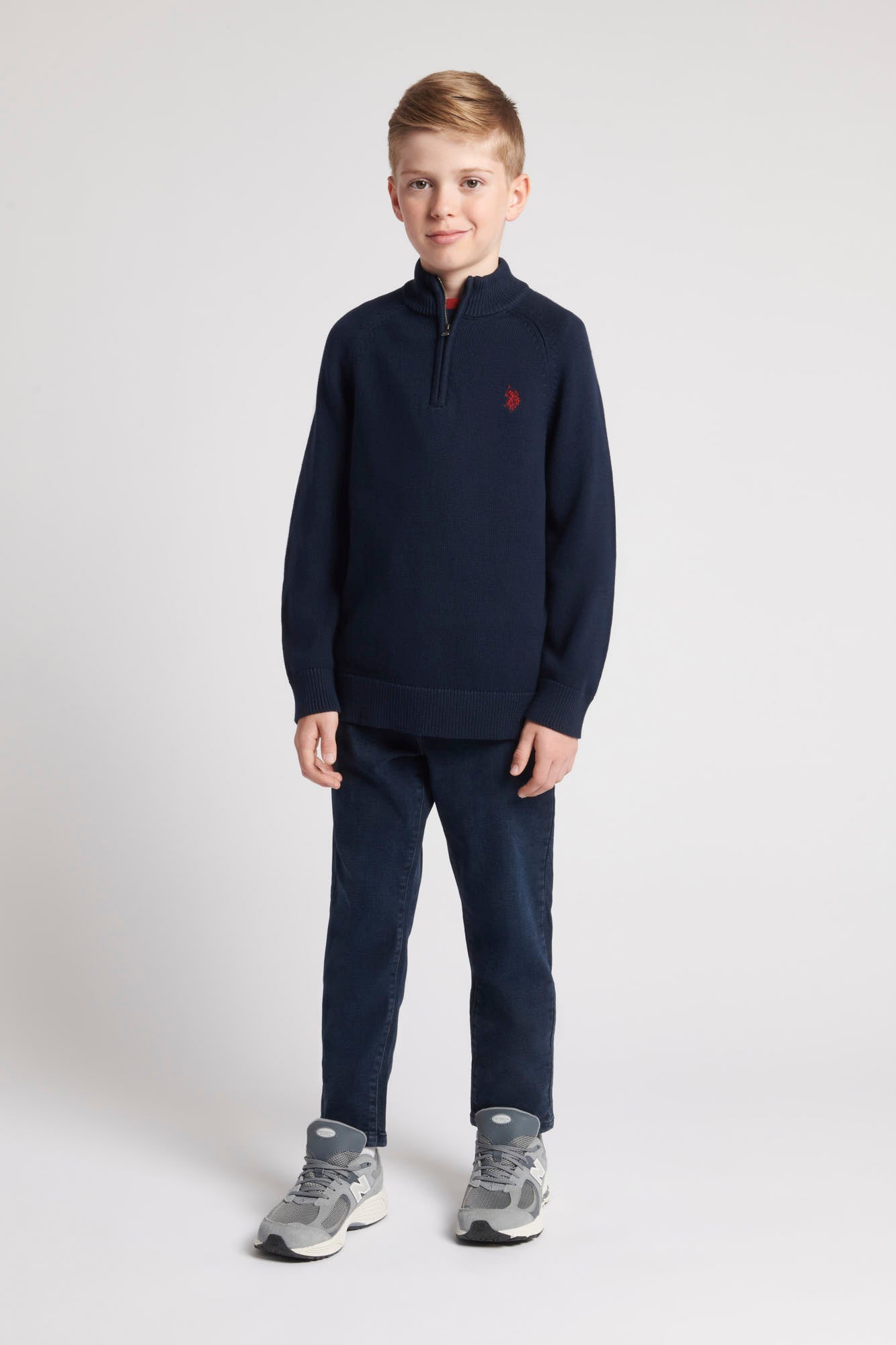 Boys Quarter Zip Knitted Sweatshirt in Navy Blue