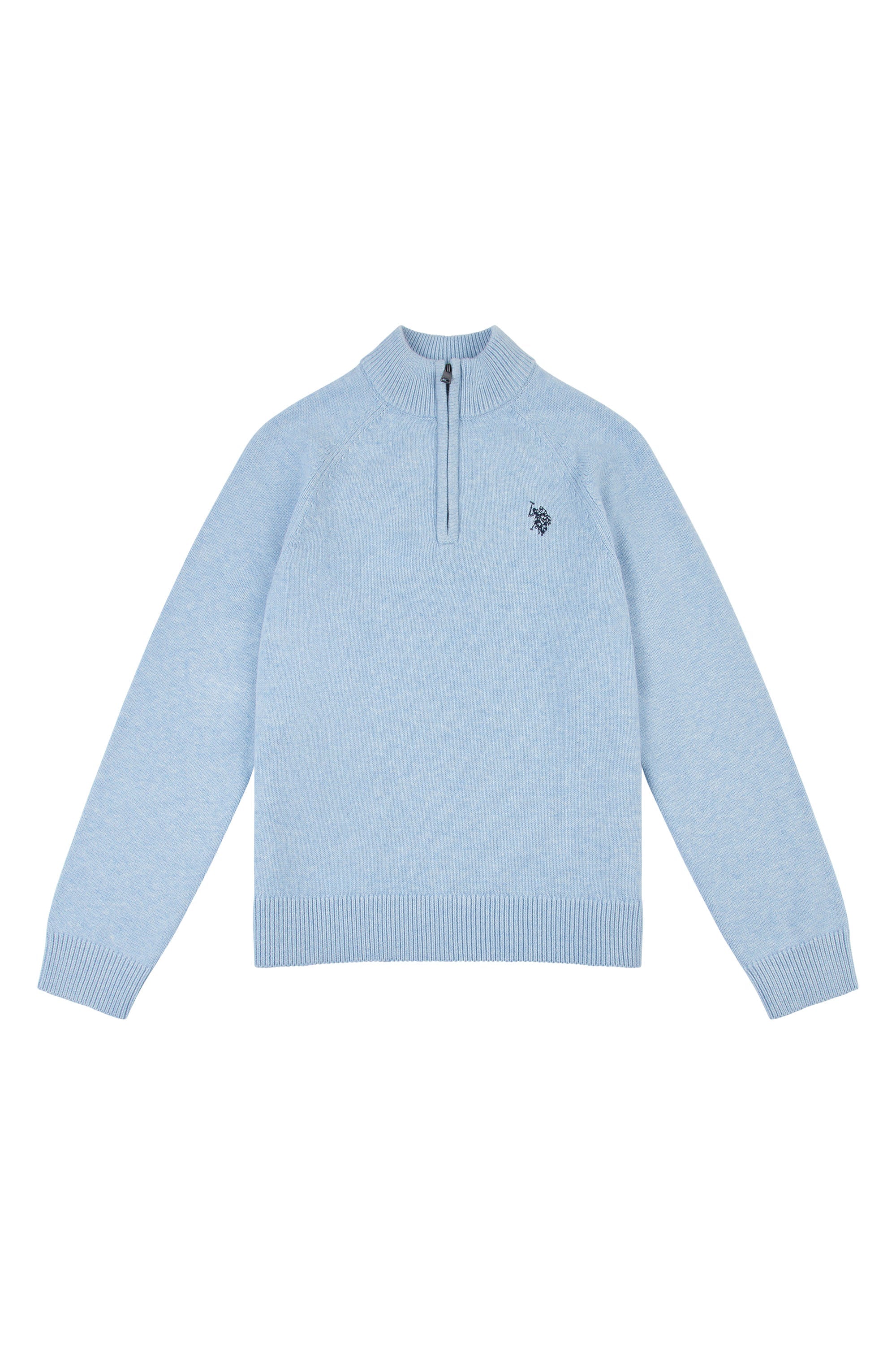 U.S. Polo Assn. Boys Quarter Zip Knitted Sweatshirt in Parisian Blue Marl