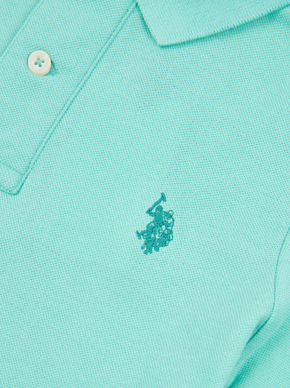 Boys Double Horsemen Polo Shirt in Pool Blue