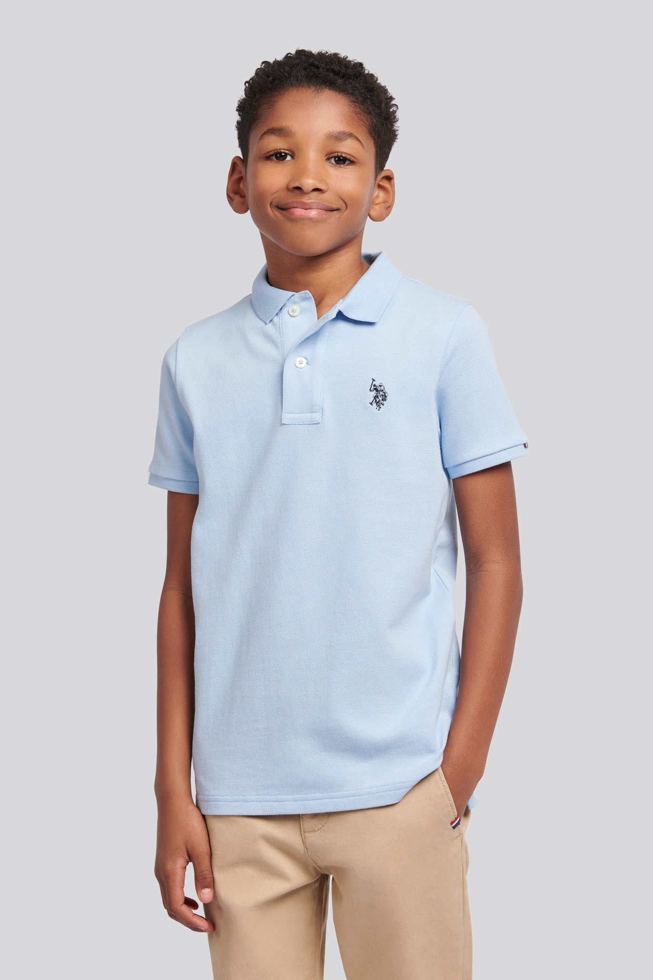 Boys Pique Polo Shirt in Chambray Blue