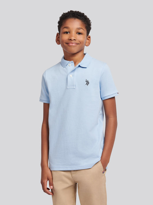 Boys Double Horsemen Polo Shirt in Chambray Blue